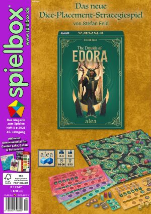Titel der spielbox 5/2025 zu The Druids of EDORA von ALEA
